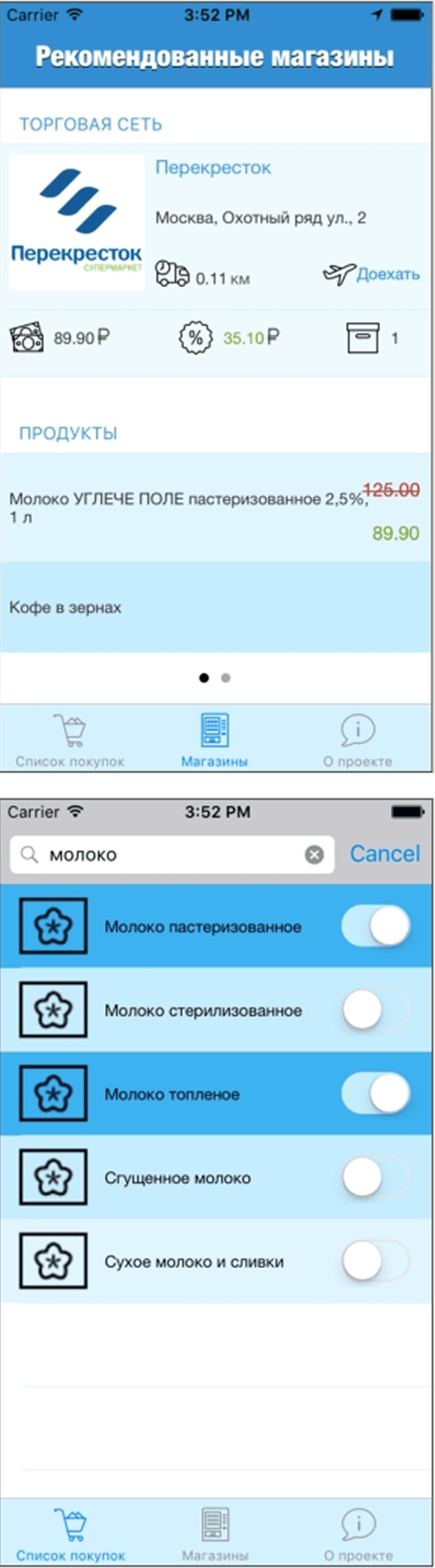 Мобильный сервис сравнения цен и планирования покупок "Еда"