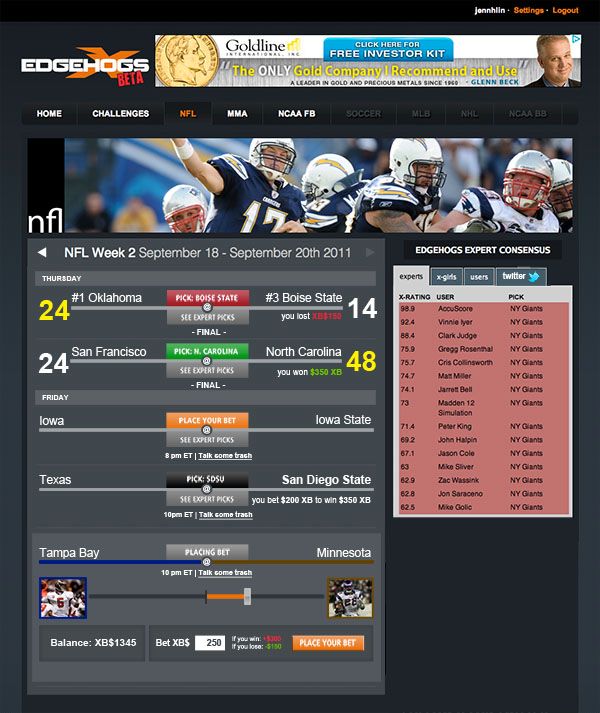 Интернет тотализатор спортивных событий "Edgehogs"