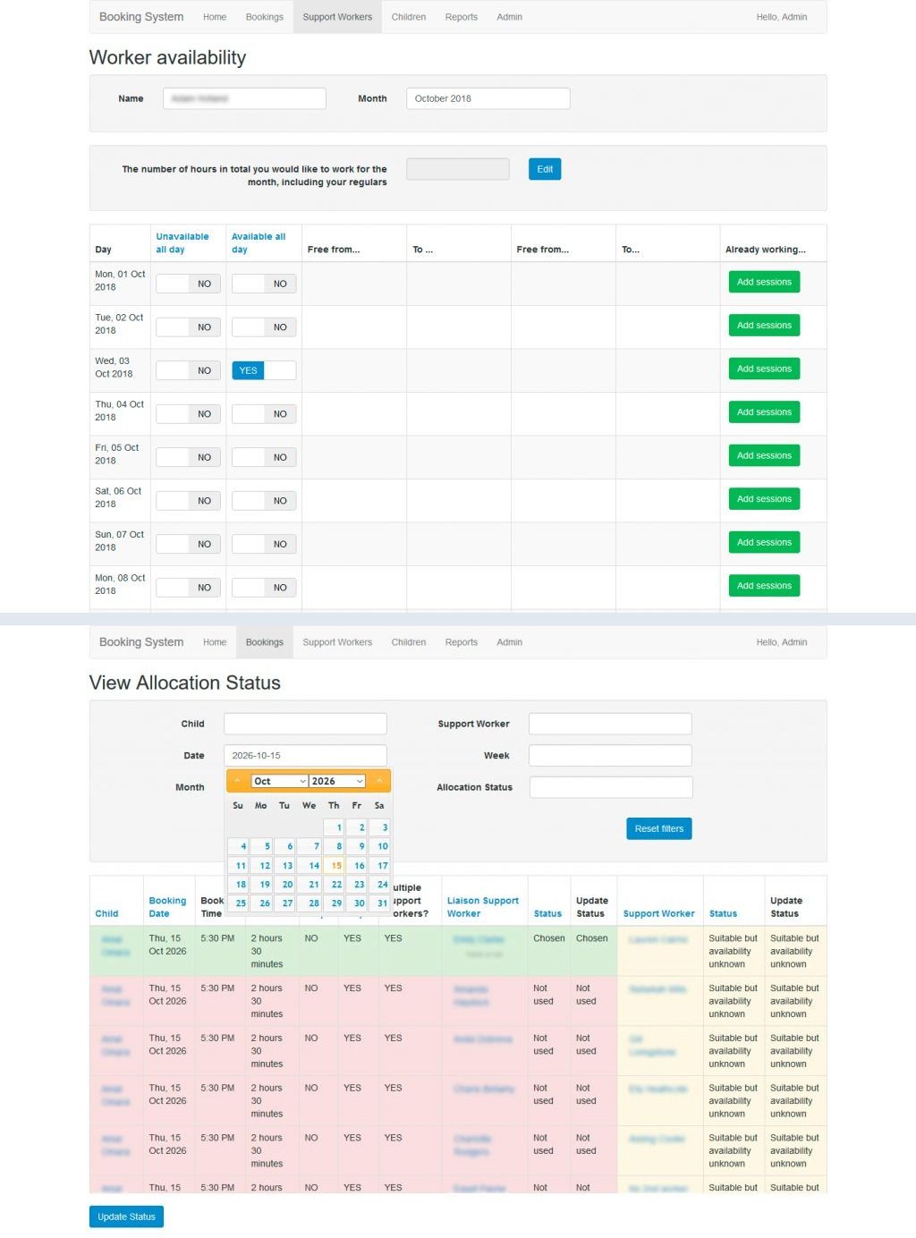 Booking platform for child assistance